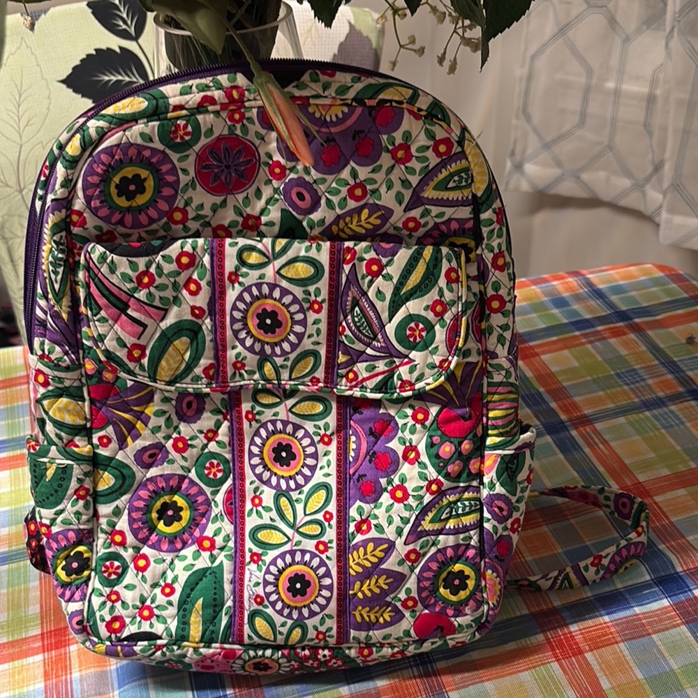 Vera Bradley Quilted Floral Mini Backpack in Purple, Green, Pink, Yellow